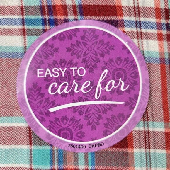 Chic Plaid Blouse Size 2X Button Front Sleeve Slit and Cuff Red Blue Vintage Y2K - Picture 8 of 15